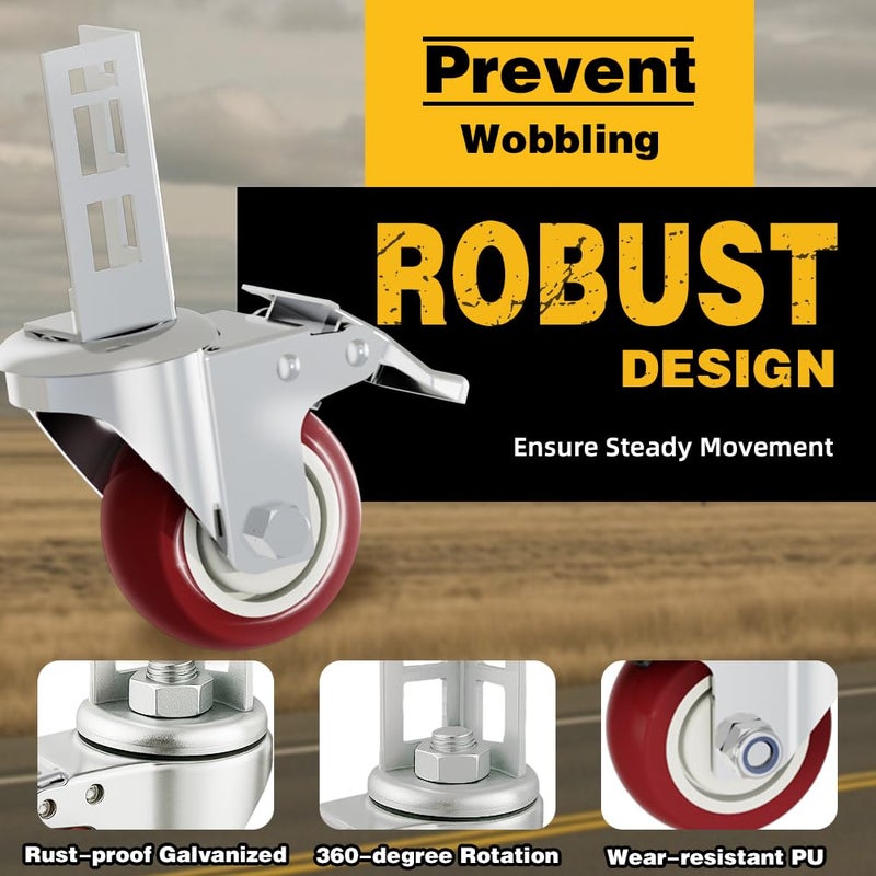 uscaster Storage Rack Caster Wheels 3" Heavy Duty Locking Caster Wheels Fit for Boltless Self Locking Shelving Racks 500LBS High Load Capacity (4 Pack) - Image 4